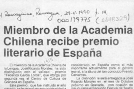 Miembro de la Academia Chilena de la Lengua recibe premio literario en España  [artículo].
