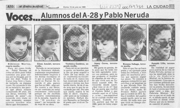 Alumnos del A-28 y Pablo Neruda  [artículo].