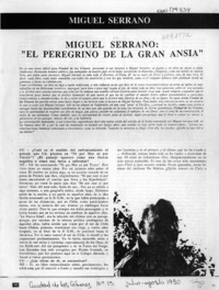 Miguel Serrano, "El peregrino de la gran ansia"  [artículo] José Agustín Vásquez Márquez [y] Alex von Bischhoffshausen.
