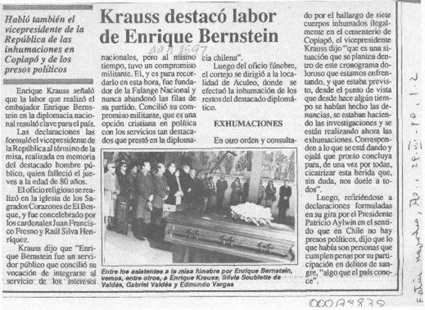 Krauss destacó labor de Enrique Bernstein  [artículo].