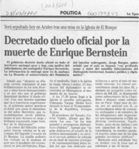 Decretado duelo oficial por la muerte de Enrique Bernstein  [artículo].