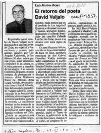 El retorno del poeta David Valjalo  [artículo] Luis Merino Reyes.