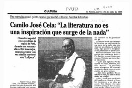 Camilo José Cela, "La literatura no es una inspiración que surge de la nada"  [artículo] Pedro Vega.