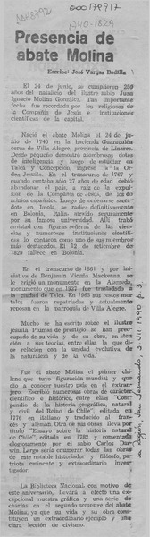 Presencia de abate Molina  [artículo] José Vargas Badilla.