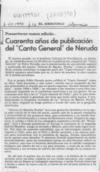 Cuarenta años de publicación del "Canto General" de Neruda  [artículo].