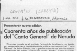 Cuarenta años de publicación del "Canto General" de Neruda  [artículo].