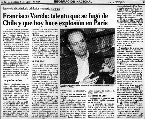 Francisco Varela, talento que se fugó de Chile y que hoy hace explosión en París  [artículo].