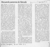 Recuerdo perenne de Neruda  [artículo] S.