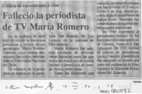 Falleció la periodista de TV María Romero  [artículo].