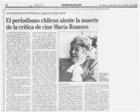 El Periodismo chileno siente la muerte de la crítica de cine María Romero  [artículo].