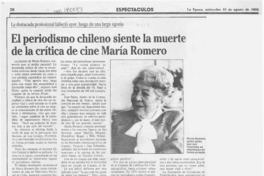 El Periodismo chileno siente la muerte de la crítica de cine María Romero  [artículo].