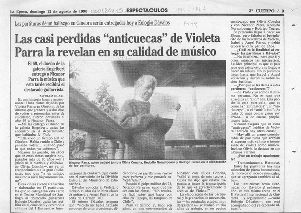 Las casi perdidas "anticuecas" de Violeta Parra la revelan en su calidad de músico  [artículo] Myriam Olate.