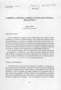 Gabriela Mistral, poesía enigmática poesía dialéctica  [artículo] / Dieter Oelker.