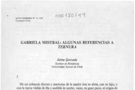 Gabriela Mistral, algunas referencias a Ternura  [artículo] Jaime Quezada.