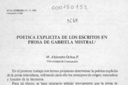 Poética explícita de los escritos en prosa de Gabriela Mistral  [artículo] M. Alejandra Ochoa P.