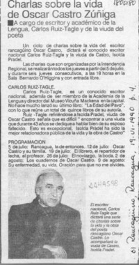 Charlas sobre la vida de Oscar Castro Zúñiga  [artículo].