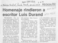 Homenaje rindieron a escritor Luis Durand  [artículo] Héctor González Moren.