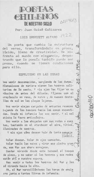 Poetas chilenos de nuestro siglo  [artículo] Juan Guixé Cañbizares.