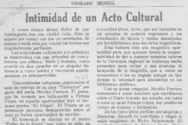 Intimidad de un acto cultural  [artículo] Conrado Menzel.