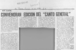Conmemoran edición del "Canto General"  [artículo].