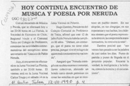 Hoy continúa encuentro de música y poesía por Neruda  [artículo].