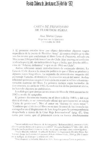 Carta de prisionero de Floridor Pérez
