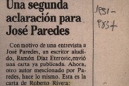 Una segunda aclaración para José Paredes  [artículo] Roberto Rivera.