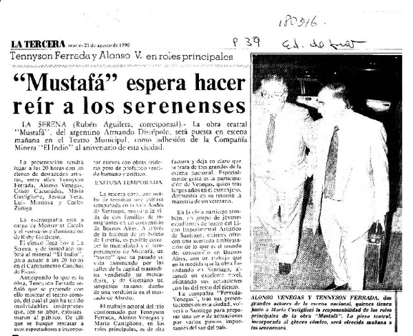 "Mustafá" espera hacer reír a los serenenses  [artículo] Rubén Aguilera.