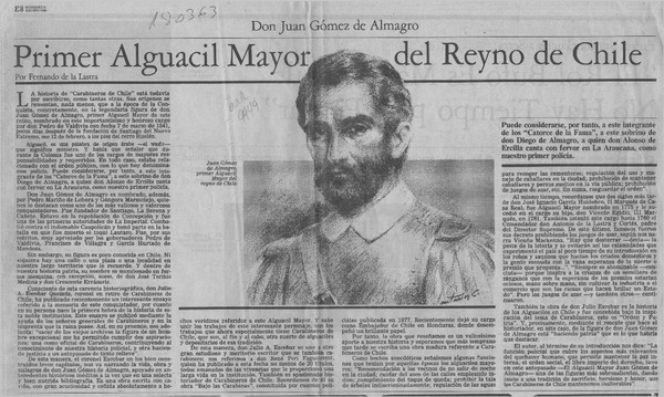 Primer Alguacil Mayor del Reyno de Chile  [artículo] Fernando de la Lastra.