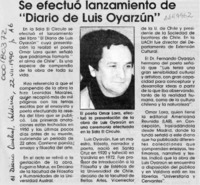 Se efectuó lanzamiento de "Diario de Luis Oyarzún"  [artículo].