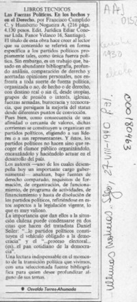 Las fuerzas políticas en los hechos y en el derecho  [artículo] Osvaldo Torres Ahumada.