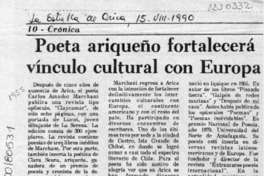 Poeta ariqueño fortalecerá vínculo cultural con Europa  [artículo].