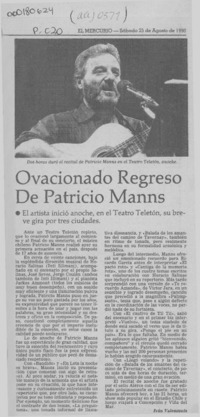 Ovacionado regreso de Patricio Manns  [artículo] Iván Valenzuela.