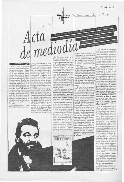 Acta de mediodía  [artículo] Juan Armando Epple.