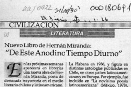 Nuevo libro de Hernán Miranda, "De este anodino tiempo diurno"  [artículo].