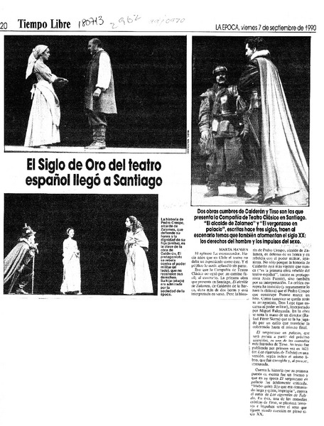 El Siglo de Oro del teatro español llegó a Santiago  [artículo] Marta Hansen.