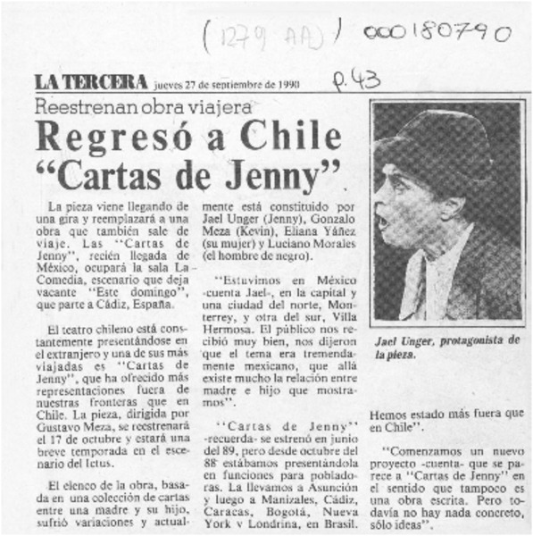 Regresó a Chile "Cartas de Jenny"  [artículo]