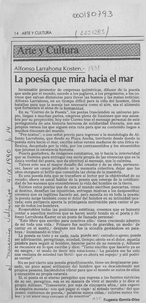 La poesía que mira hacia el mar  [artículo] Eugenio García Díaz.