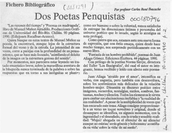 Dos poetas penquistas  [artículo] Carlos René Ibacache.