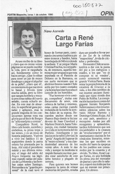 Carta a René Largo Farías  [artículo] Nano Acevedo.