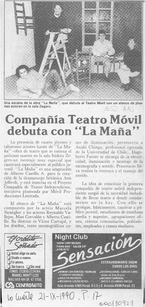 Compañía Teatro Móvil debuta con "La maña"  [artículo].