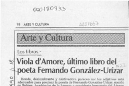 Viola d'Amore, último libro del poeta Fernando González-Urízar  [artículo] Modesto Parera.