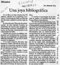 Una joya bibliográfica  [artículo] Abelardo Troy.