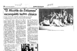 "El alcalde de Zalamea" reconquistó teatro clásico  [artículo] Carmen Mera O.