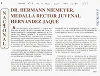 Dr. Hermann Niemeyer, medalla rector Juvenal Hernández Jaque