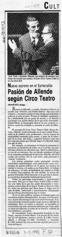 Pasión de Allende según circo teatro  [artículo] Cristián Soto.