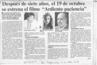Después de siete años, el 19 de octubre se estrena el filme "Ardiente paciencia"  [artículo] A. L. A.