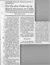 Por fin don Pedro de la Barra descansa en Chile  [artículo].
