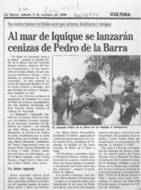 Al mar de Iquique se lanzarán cenizas de Pedro de la Barra  [artículo].