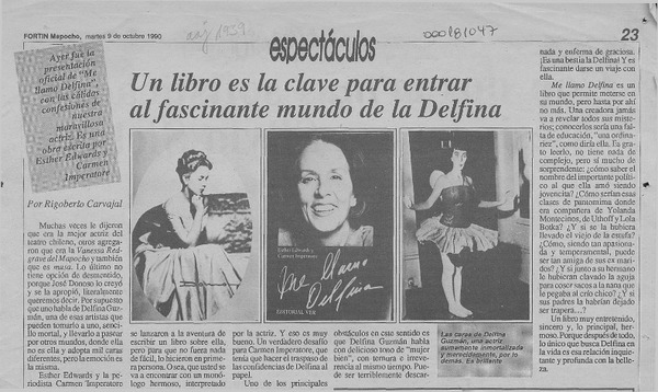 Un libro es la clave para entrar al fascinante mundo de la Delfina  [artículo] Rigoberto Carvajal.